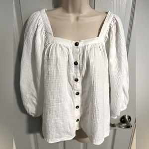 Womens Square Neck Top by Supplies, White, Size Medium